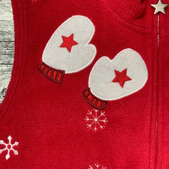 Ugly Christmas Sweater Red Mittens Hats Snowflakes Fleece Vest - Picture 3 of 10